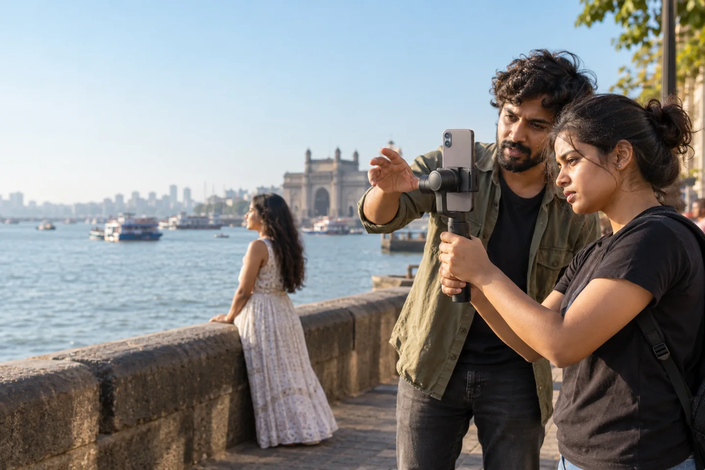 A learner planning a vertical mobile film with a mentor